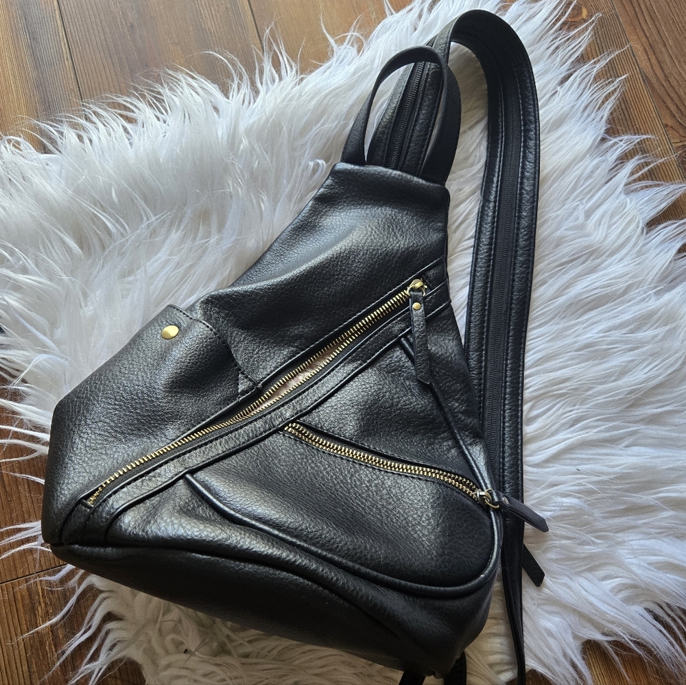 Black Leather Sling Bag